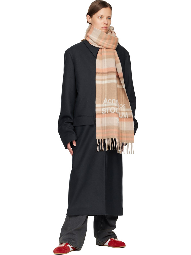 Acne Studios Beige & Pink Wide Check Logo Scarf outlook