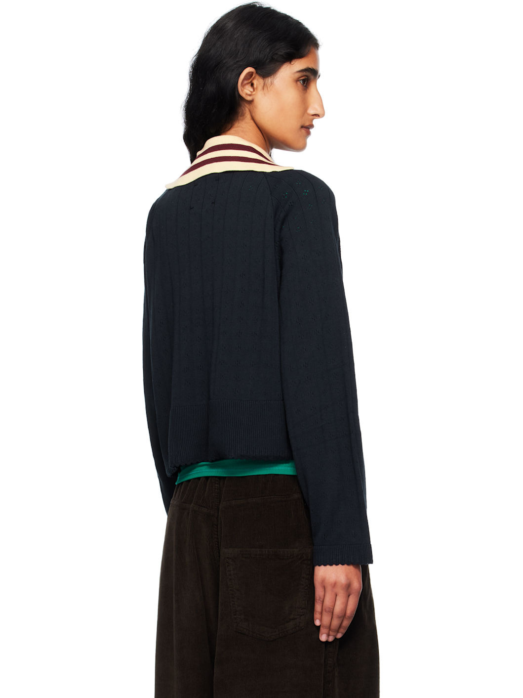 Navy Organic Cotton Long Sleeves Cardigan - 3