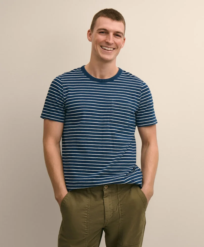 Cotton Mariner Stripe Indigo T-Shirt - 1