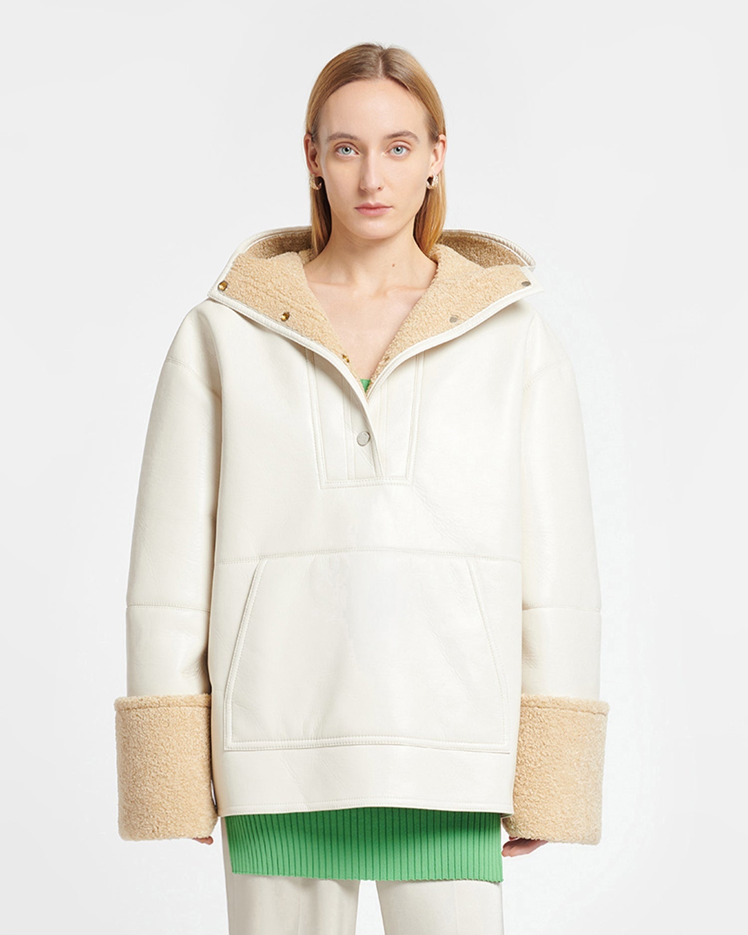 Hooded Bonded Shearling Pullover - 1