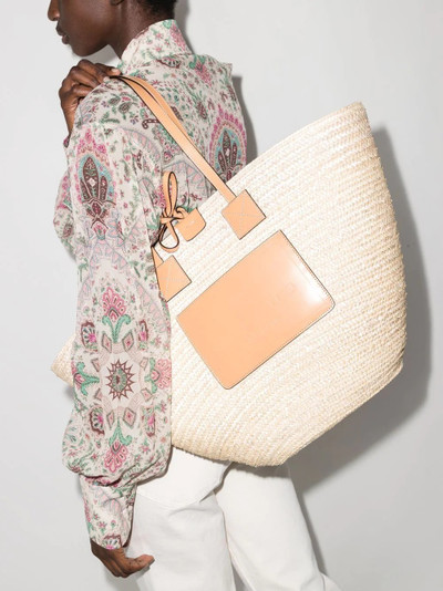 Etro logo-patch raffia tote bag outlook