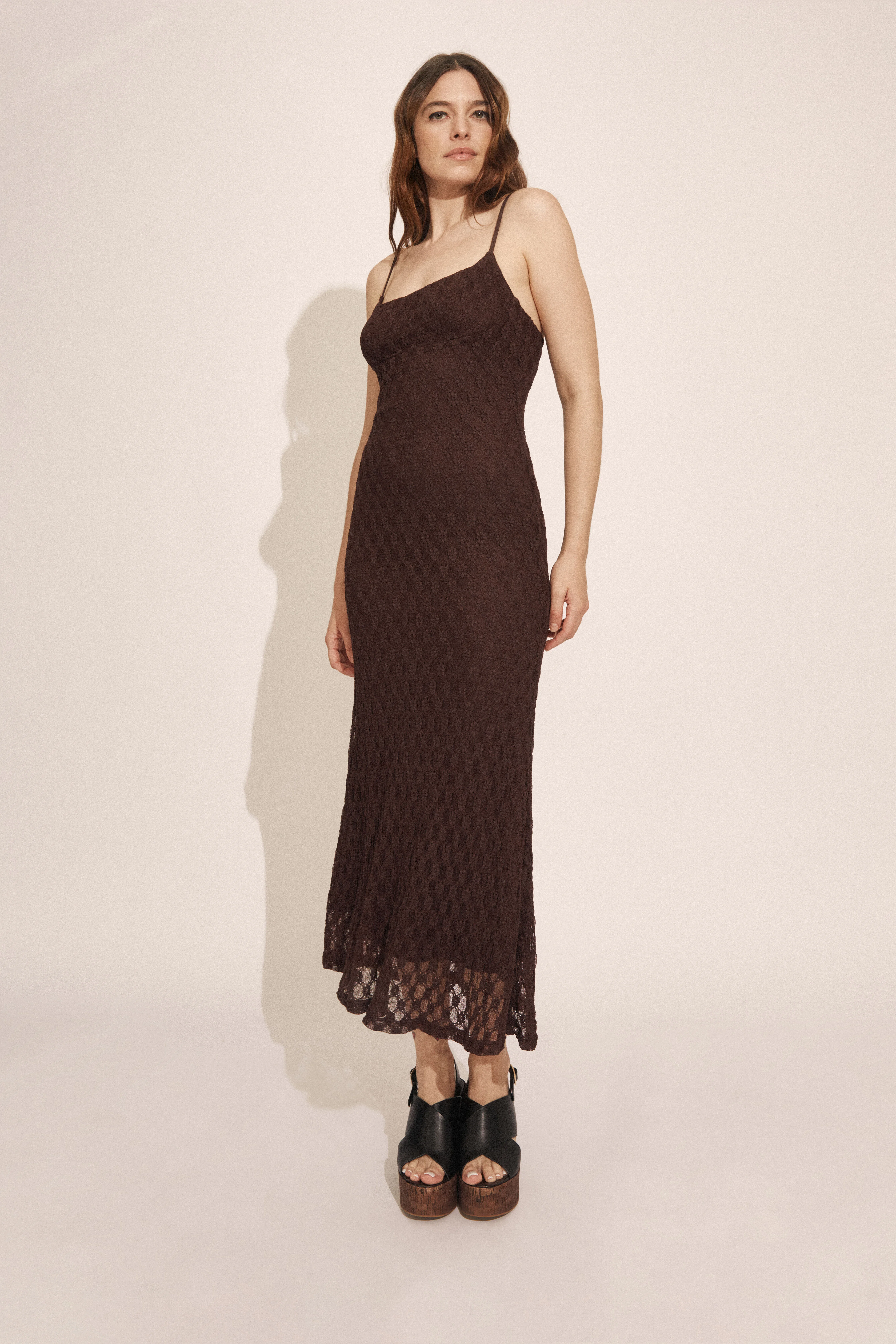 Adoni Mesh Midi Dress In Dark Chocolate - 1
