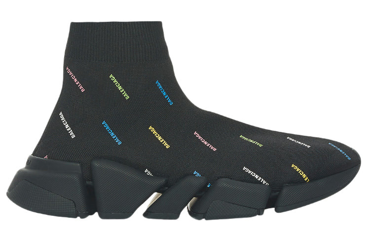 (WMNS) Balenciaga Speed 2.0 Sneakers 'Recycled Knit Black with Multicolor Allover Logo' 617196W2DF01 - 2