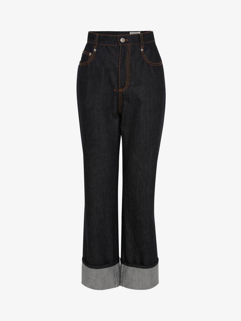 ★alexander mcqueen★ High Waist Turn Up Denim Pants Dark Na Alexander McQueen Women's High-waisted Turn-up Jeans in Dark