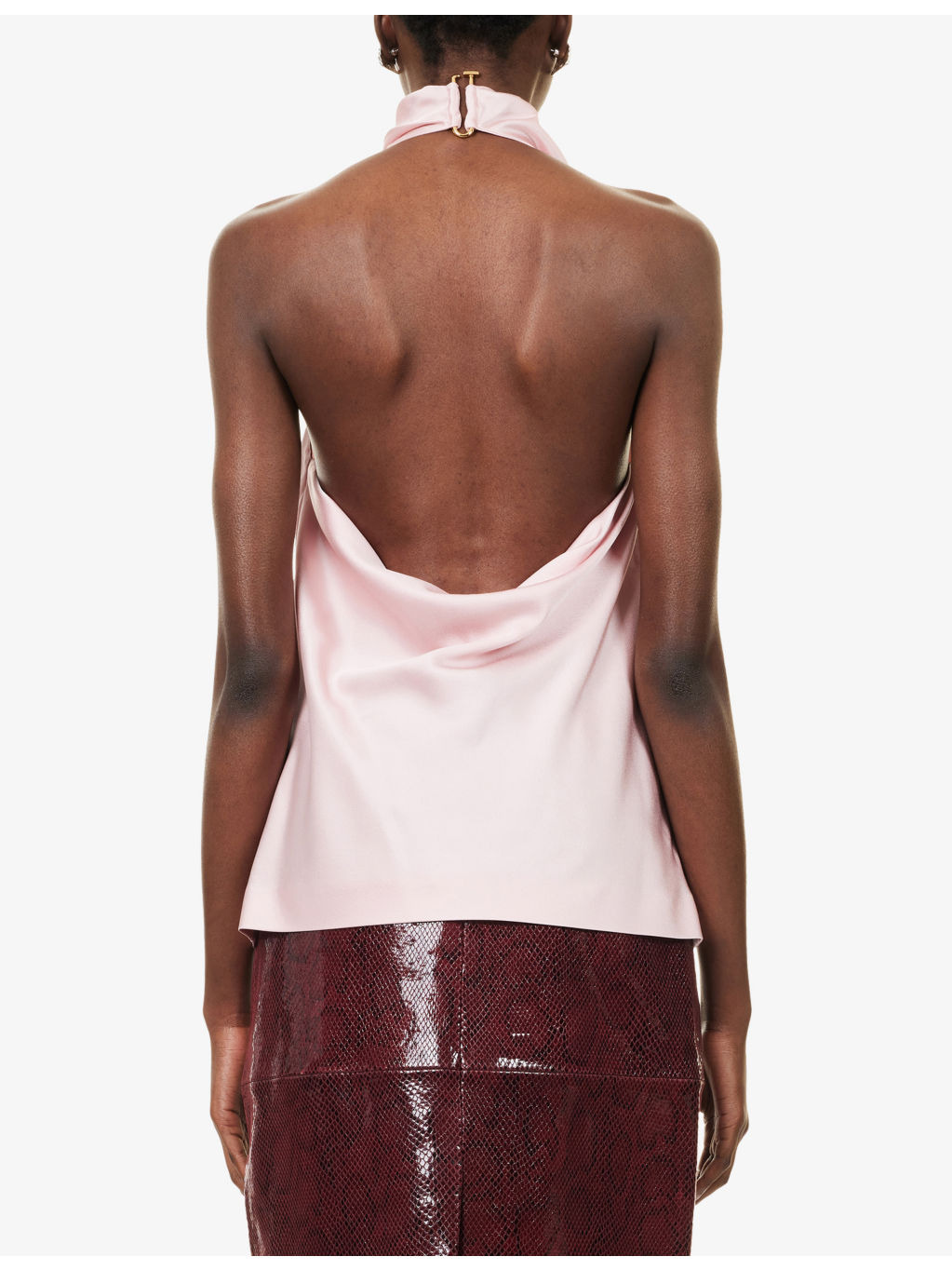 Halterneck Draped Satin Top - 4