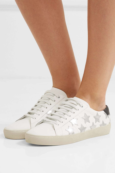 SAINT LAURENT Court Classic appliquéd metallic-trimmed leather sneakers outlook