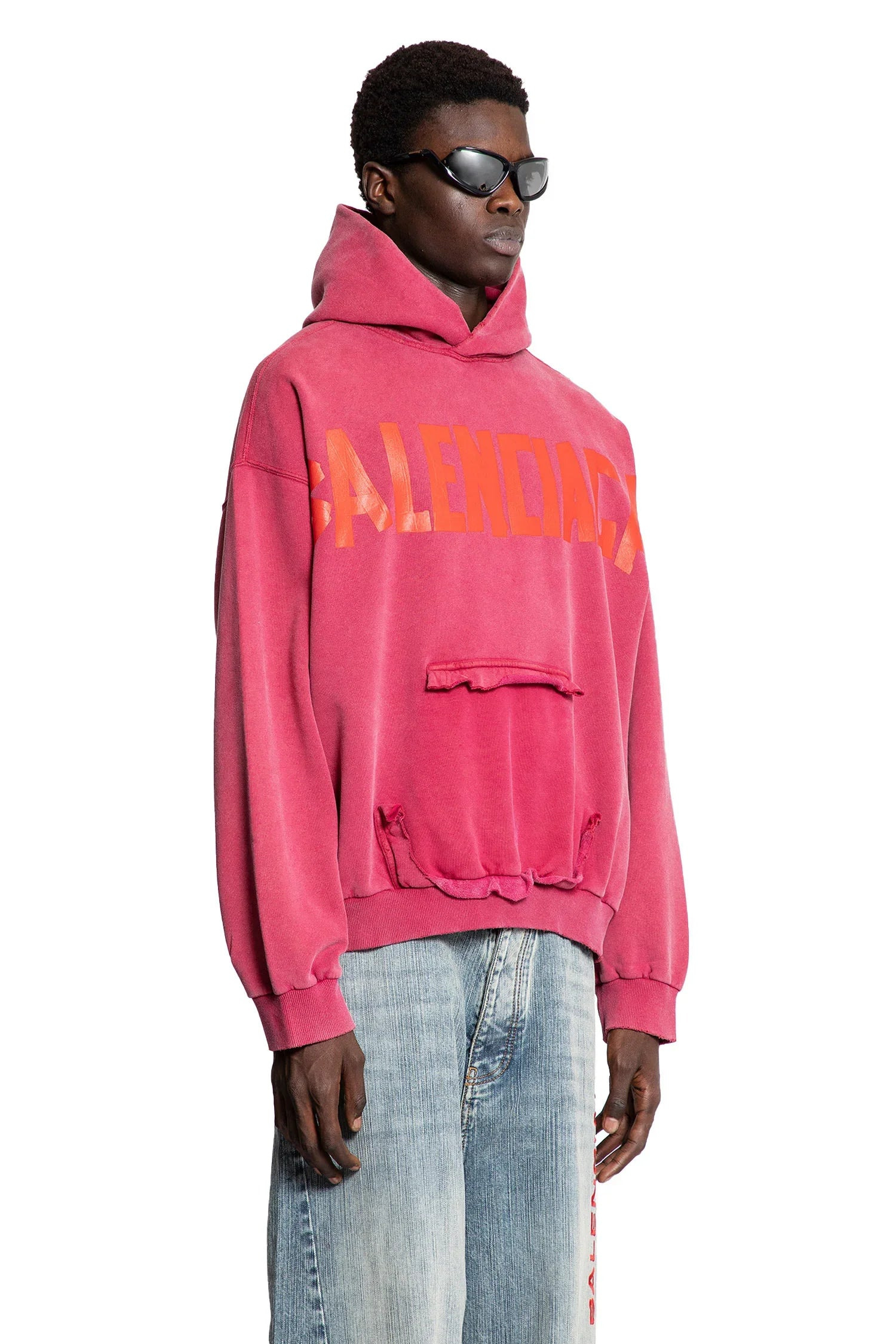 Tape-Type-Ripped-Pocket-Hoodie - 2