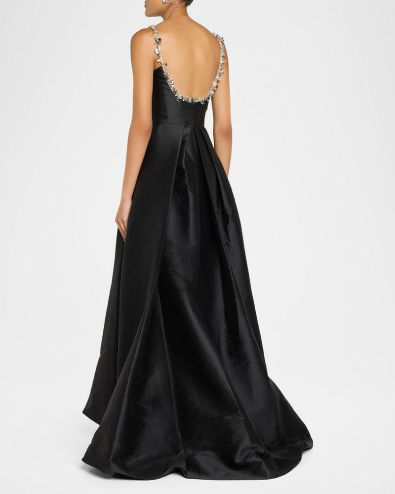 Crystal Scoop-Neck Pleated Mikado Silk Gown 3