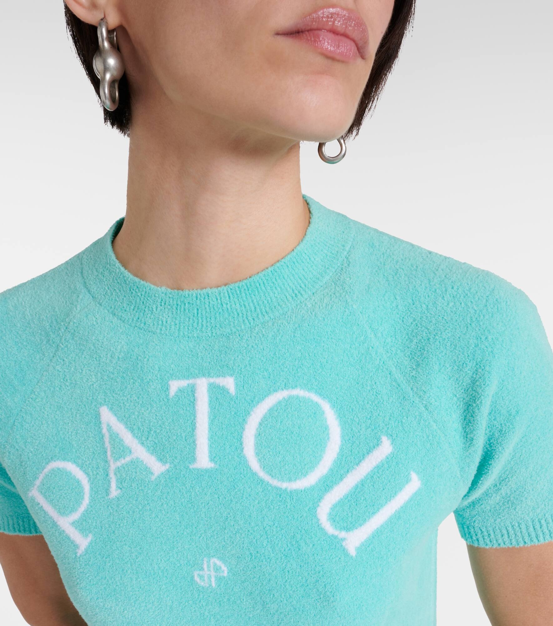 Logo knitted cotton-blend T-shirt - 4