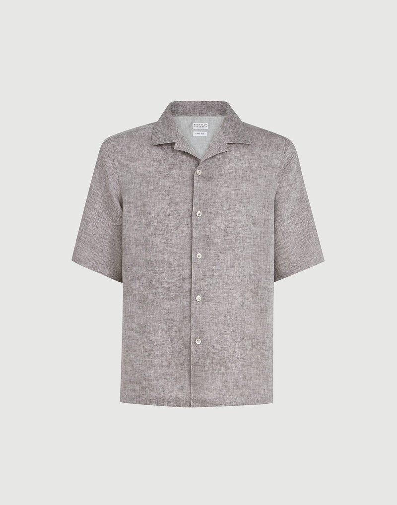 Linen easy fit short sleeve shirt with camp collar 1