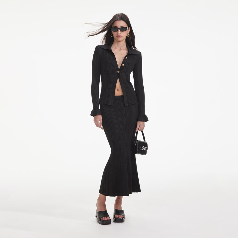 Black Ribbed Viscose Knit Skirt 1