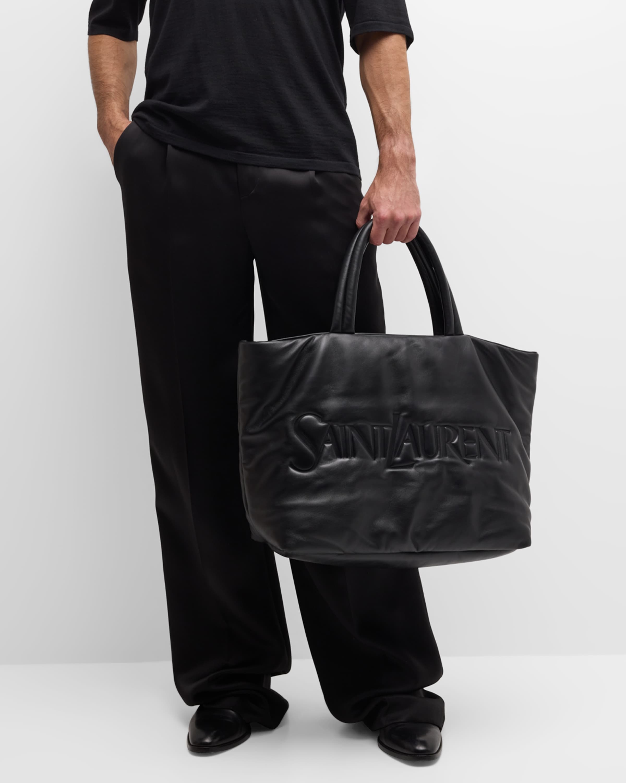 Men's Embossed Padded Leather Tote Bag - 2