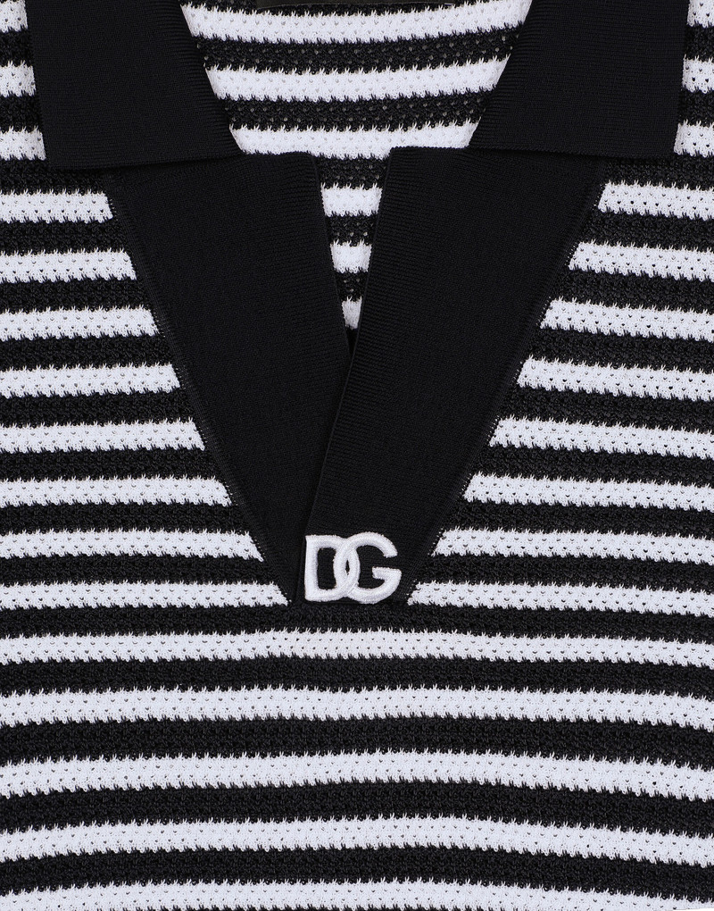 Striped cotton V-neck polo-shirt with DG logo 3