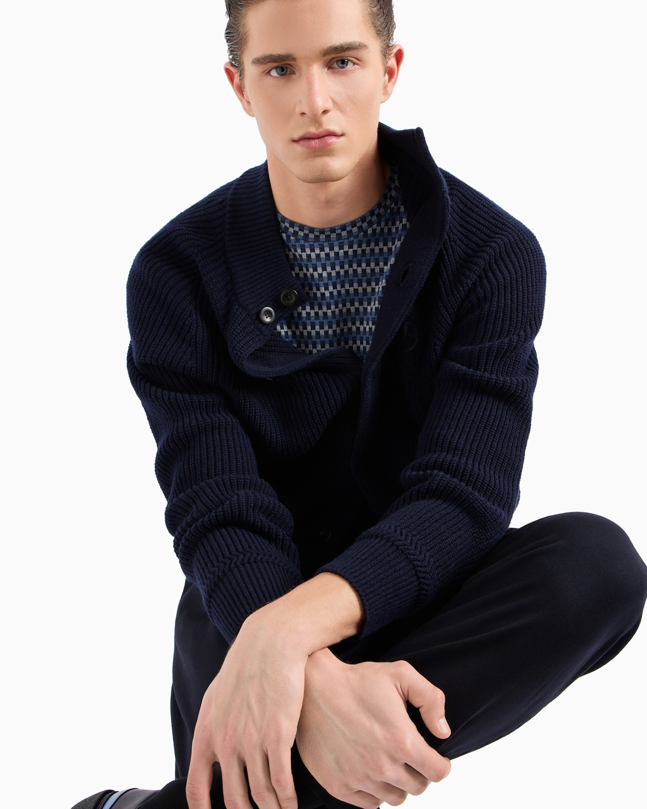 Stretch viscose jacquard jersey crew-neck T-shirt - 6