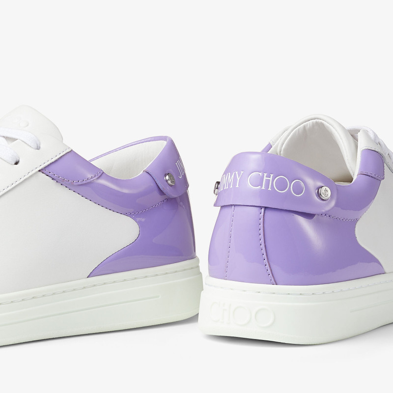 Rome/F White Calf Leather and Wisteria Patent Low Top Trainers 5