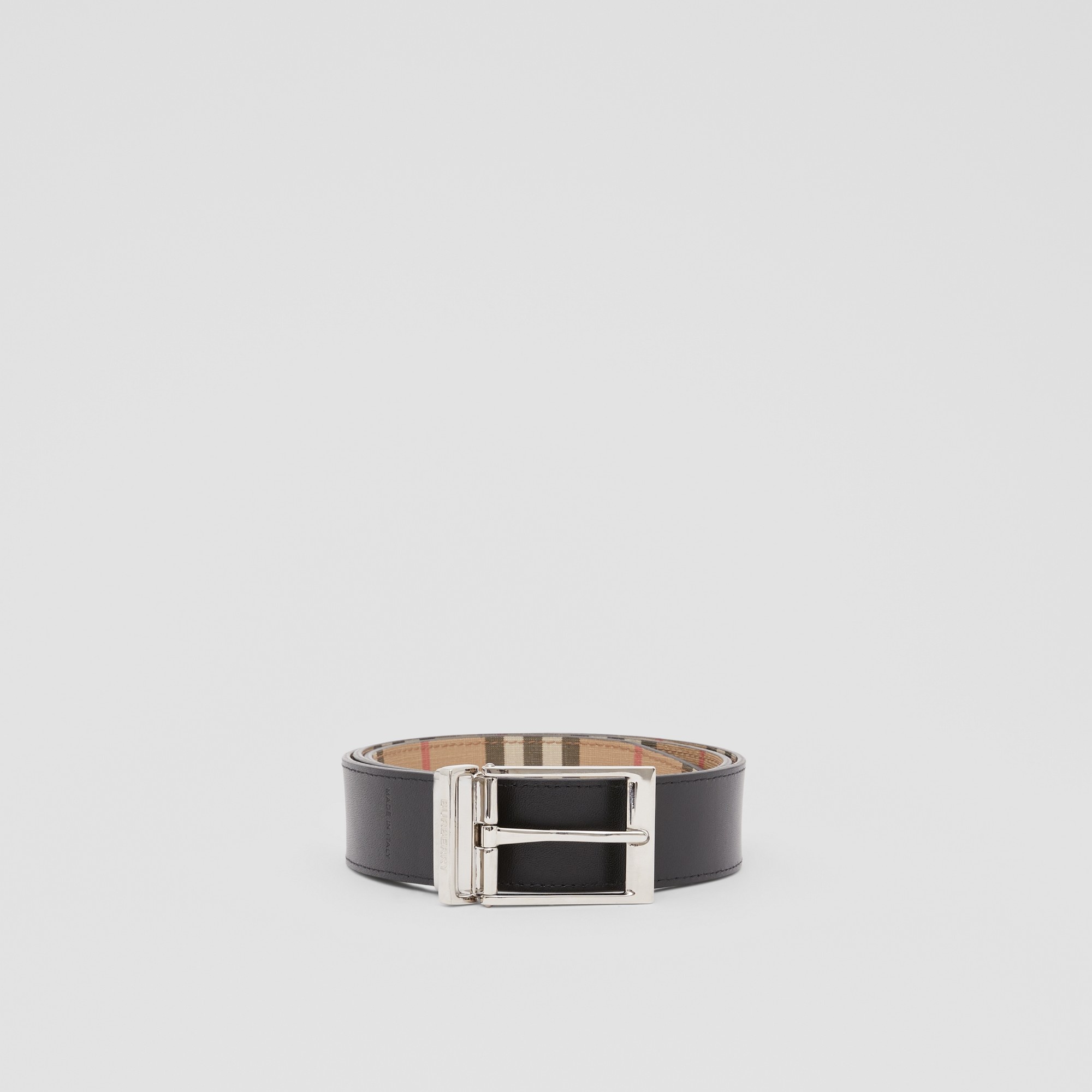 BURBERRY: reversible belt in leather and coated fabric - Beige