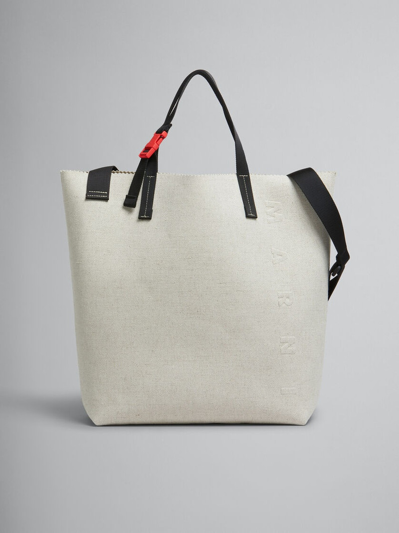 WHITE CANVAS TRIBECA SHOPPER WITH RAISED MARNI LOGO 1