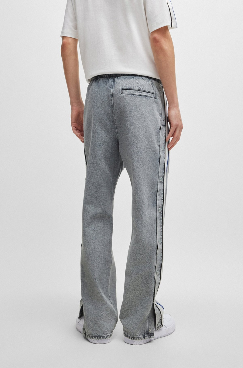GREY RELAXED-FIT JEANS WITH SIDE POPPERS AND CONTRASTING TAPE 4