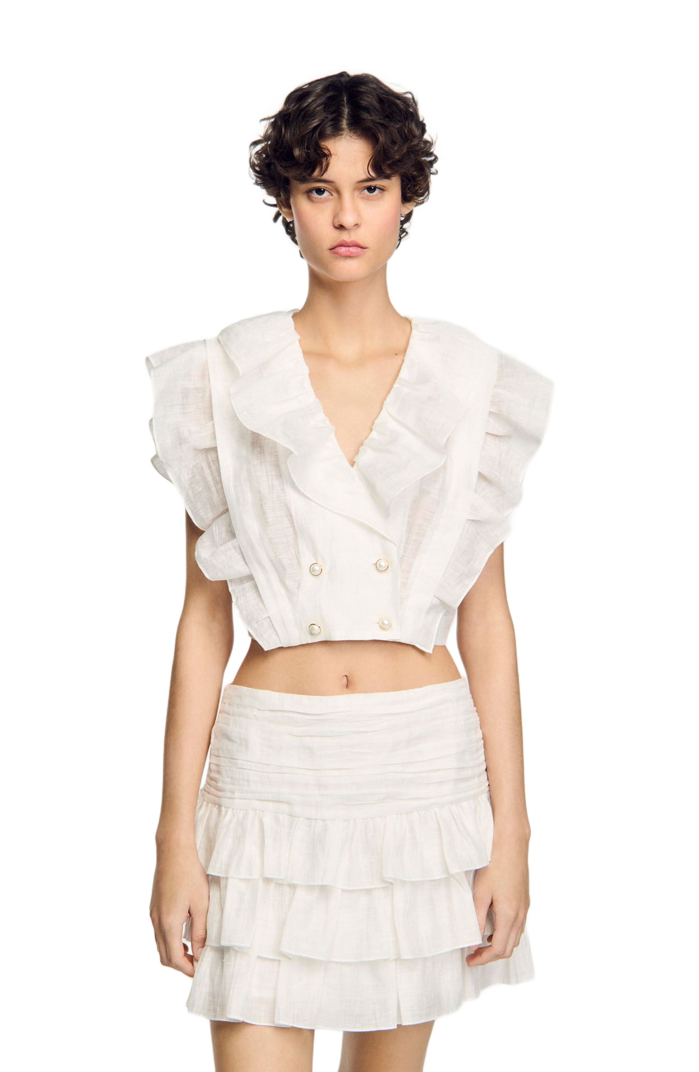 SANDRO Ruffled crop top in White at Nordstrom - 3