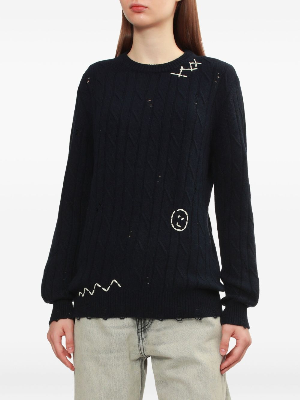 cable-knit distressed sweater - 3