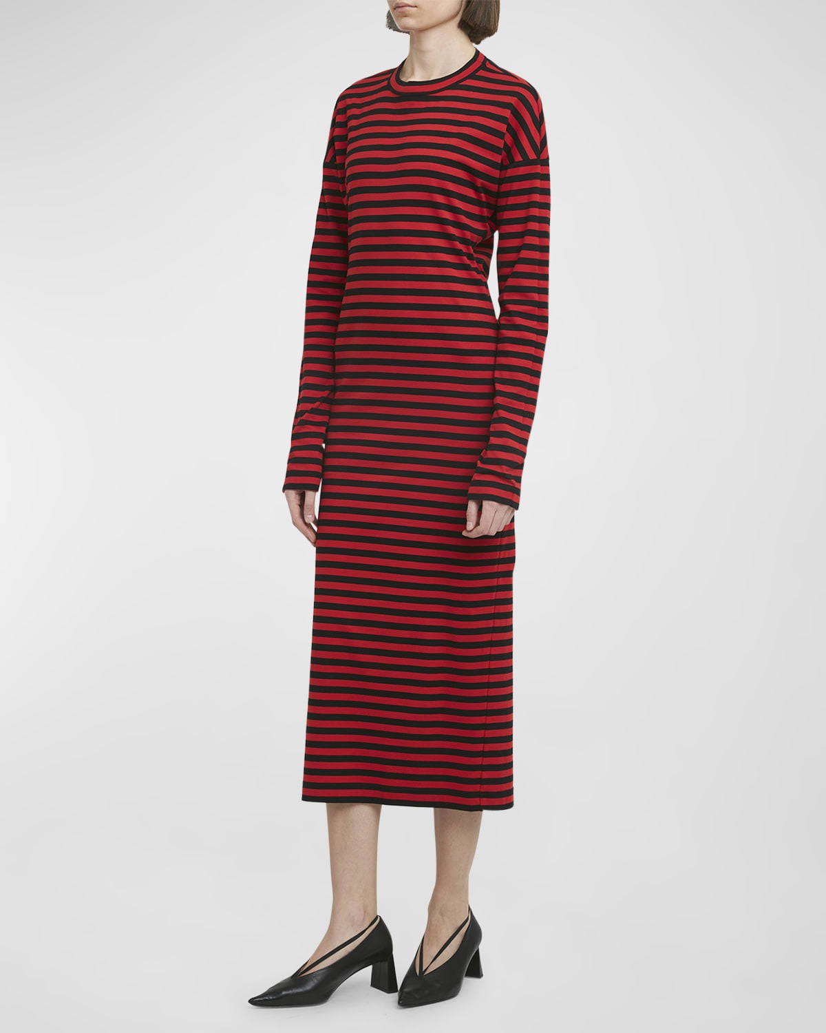 Striped Long-Sleeve Midi T-Shirt Dress - 3