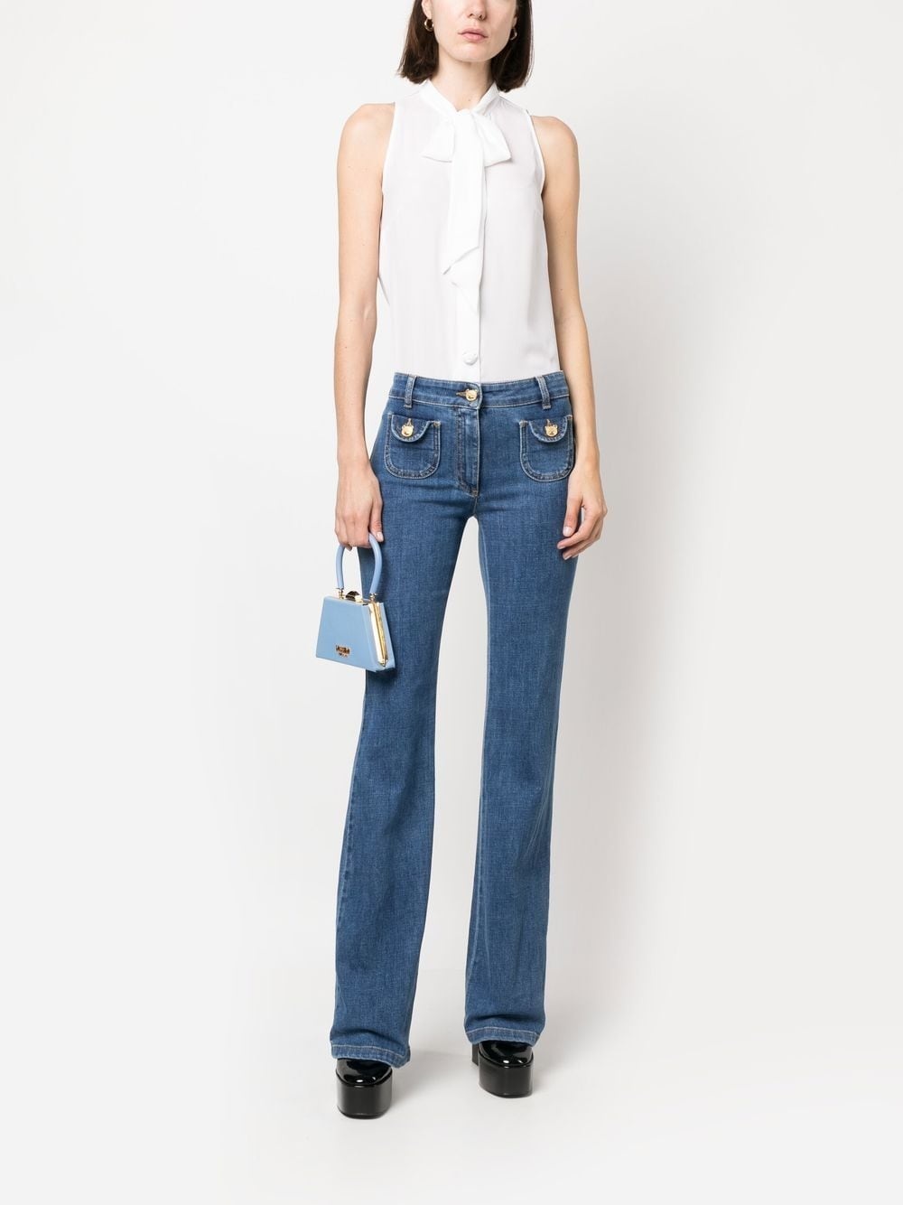 pussbow-collar sleeveless blouse - 2