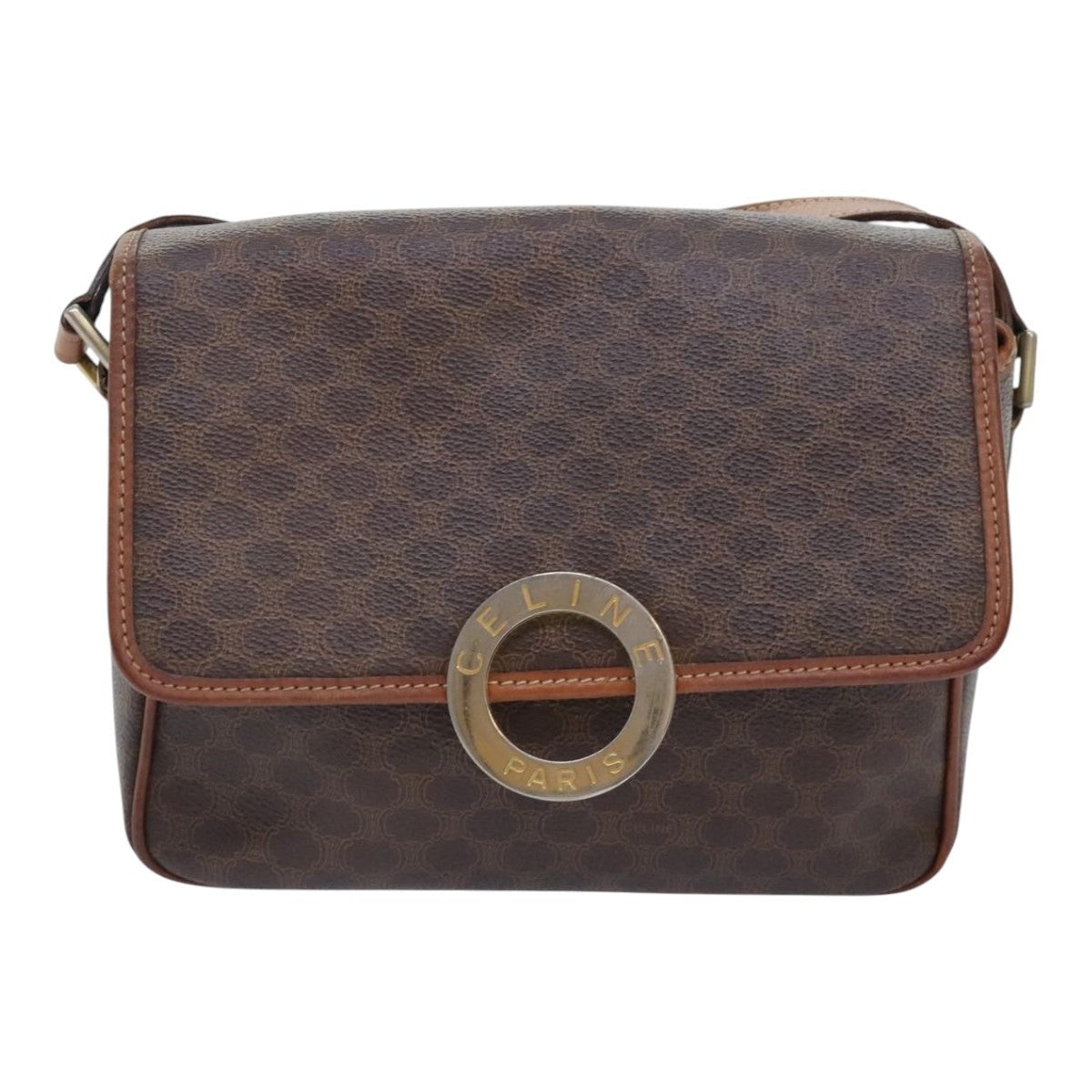 CELINE Macadam Canvas Circle Shoulder Bag Pvc Leather Brown Gold - 13
