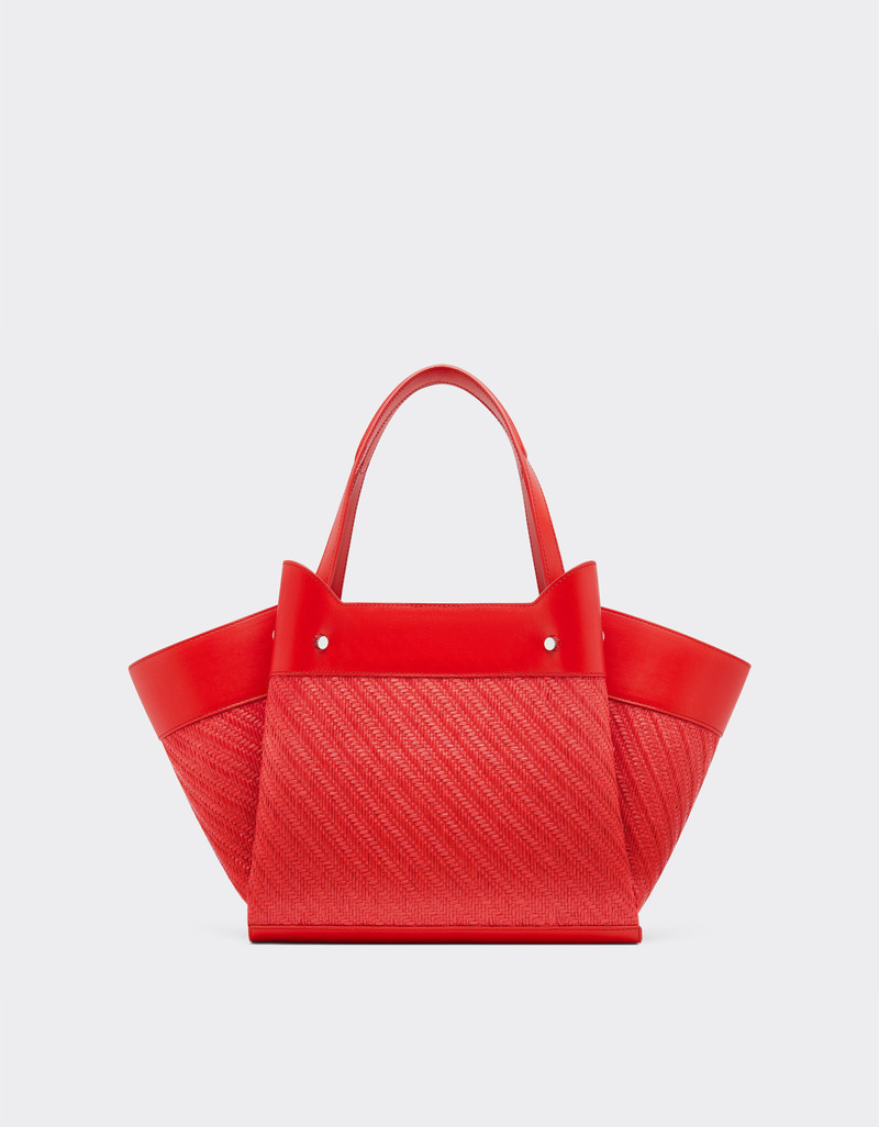 Small Ferrari raffia and leather tote bag 5
