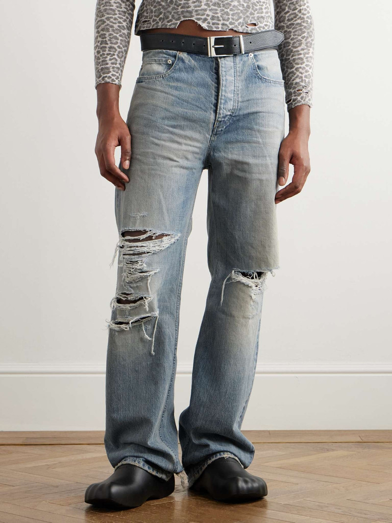 Straight-Leg Belted Distressed Selvedge Jeans 4