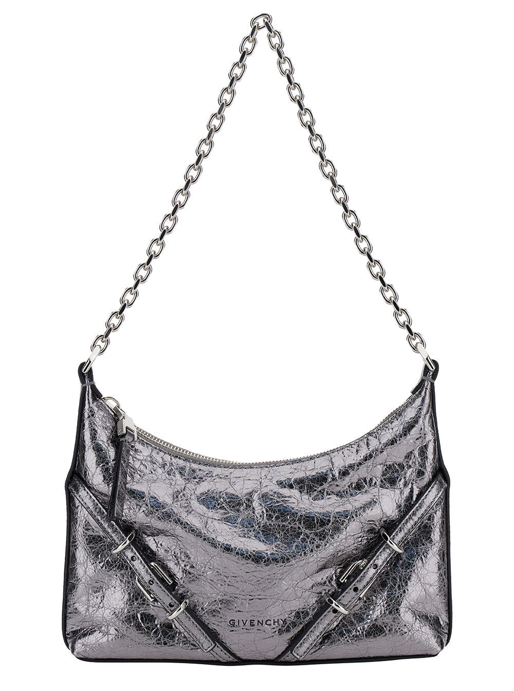 Givenchy Women 'Voyou Party' Mini Silver Shoulder Bag With Engraved Logo In Laminated Leather Woman - 1