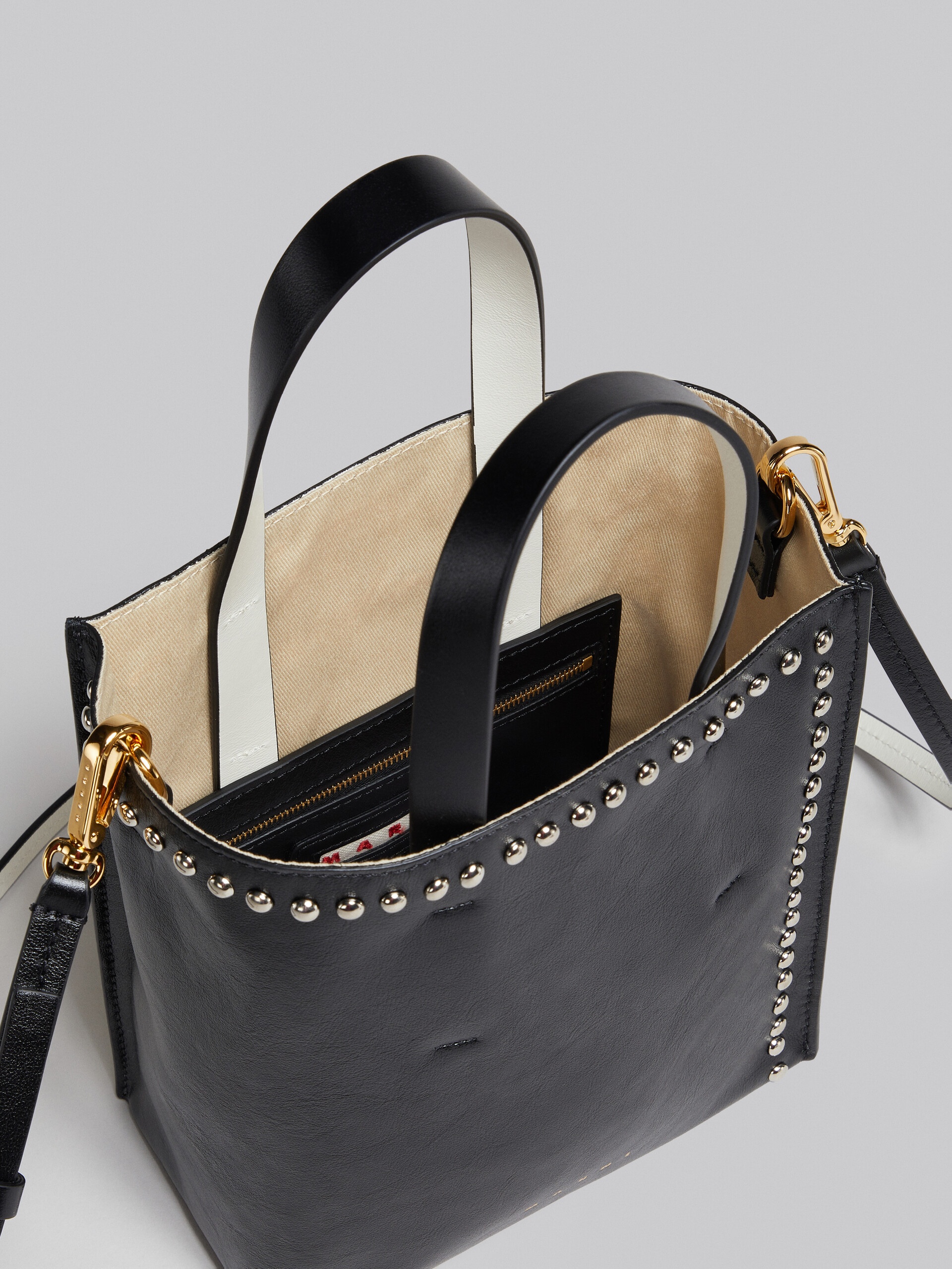 MUSEO SOFT MINI BAG IN BLACK AND WHITE LEATHER WITH STUDS - 4