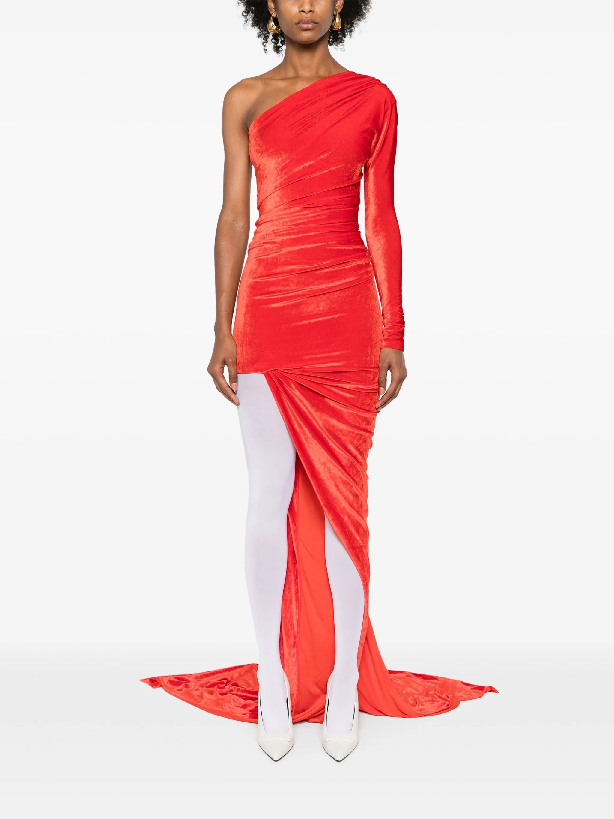 Asymmetric-design Velvet Dress - 4