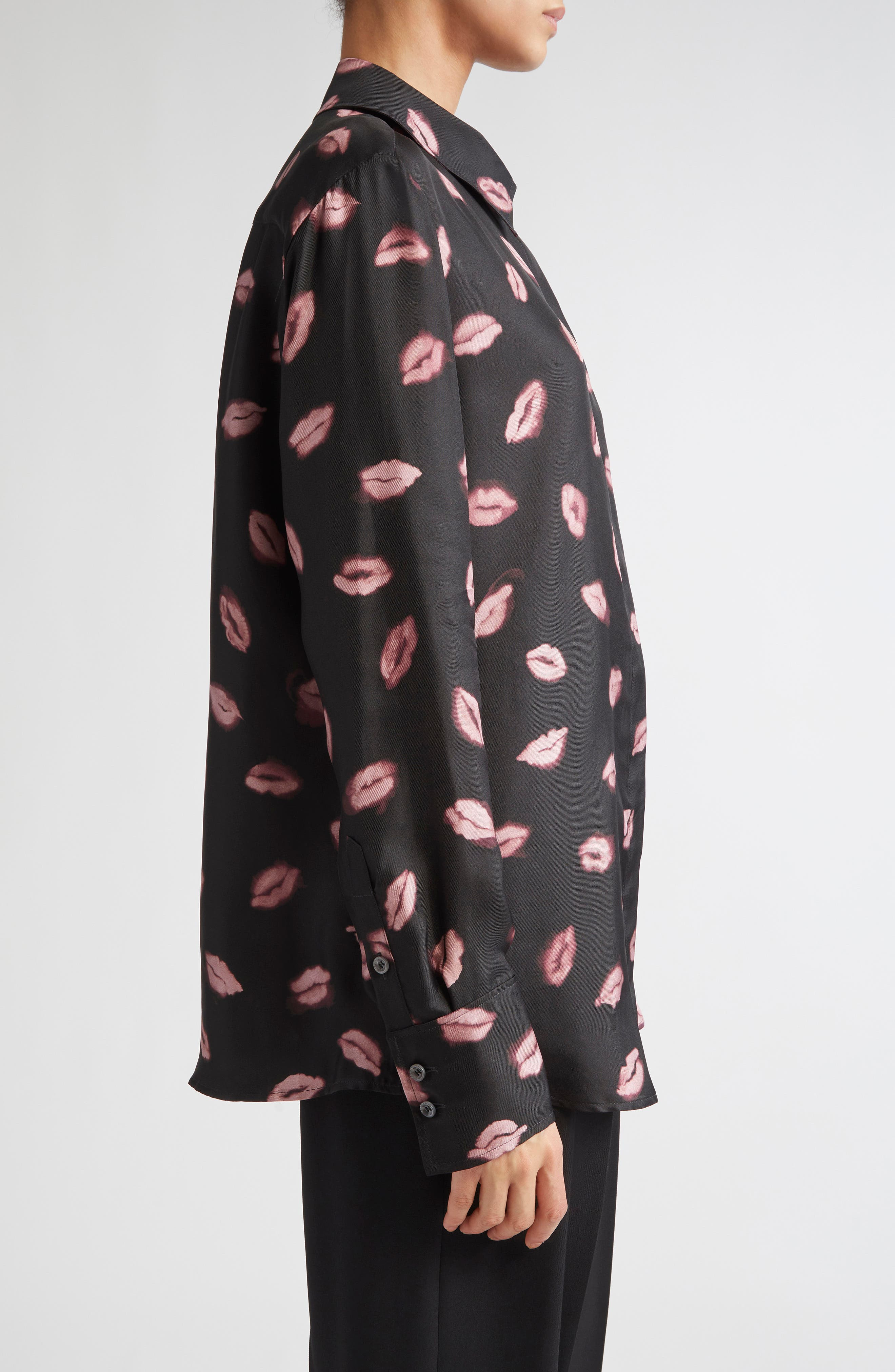 Altuzarra Chika Kisses Print Silk Chiffon Button-Up Shirt in Black Kisses at Nordstrom - 4