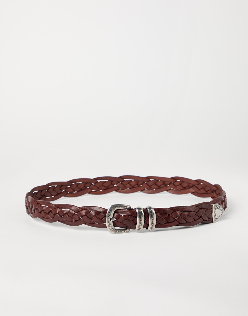 Braided calfskin belt with detailed buckle and tip - 1