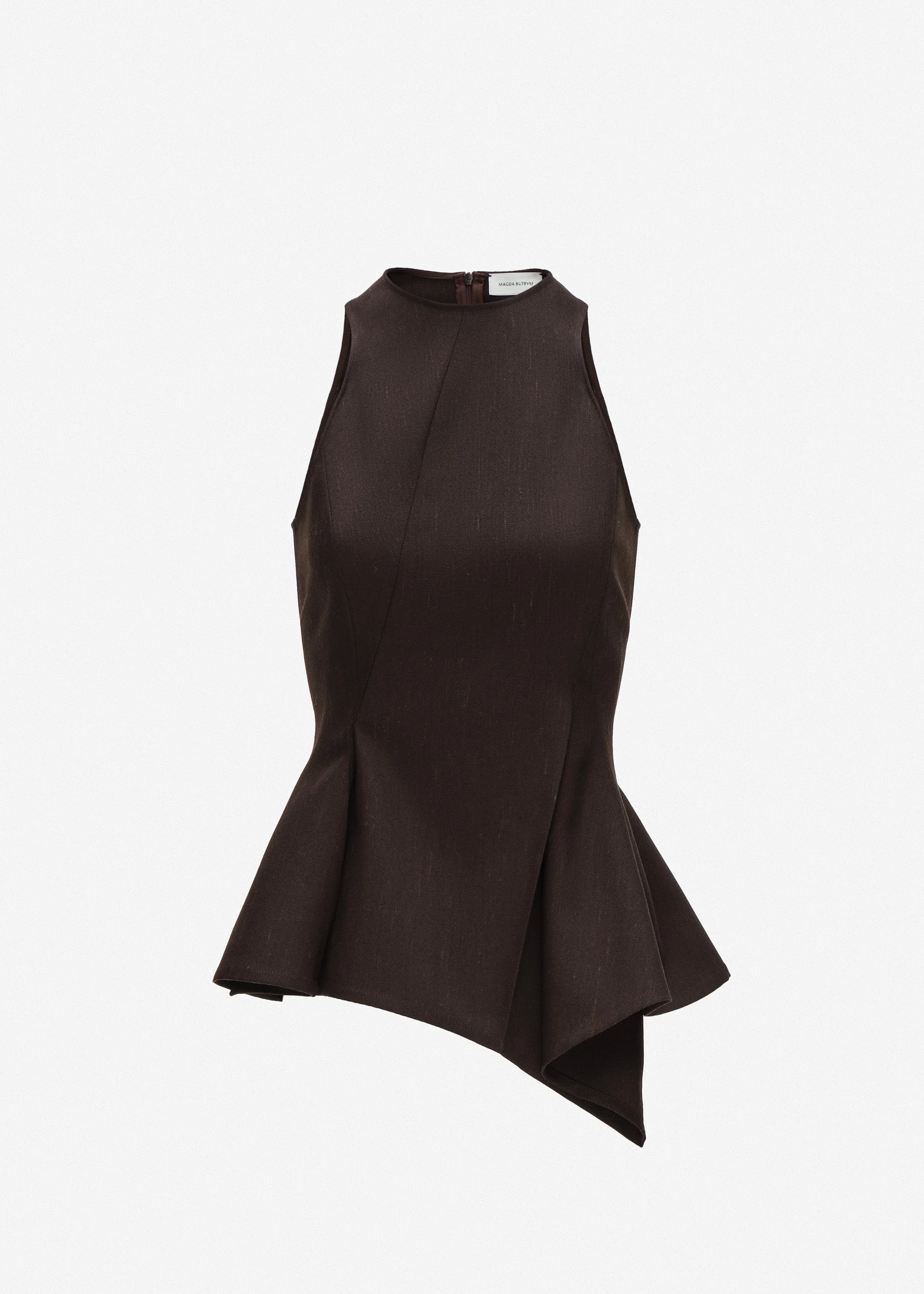 Asymmetric sleeveless top in brown - 1