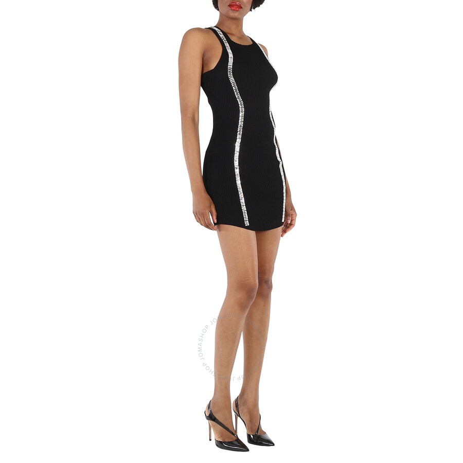 Balmain Ladies Black Crystal Embellished Ribbed Body-con  Minidress - 5