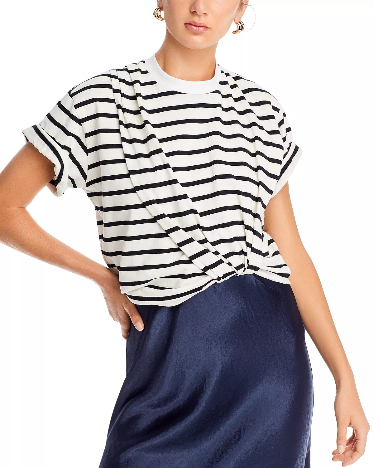 Striped Draped T-Shirt Slip Combo Dress - 1