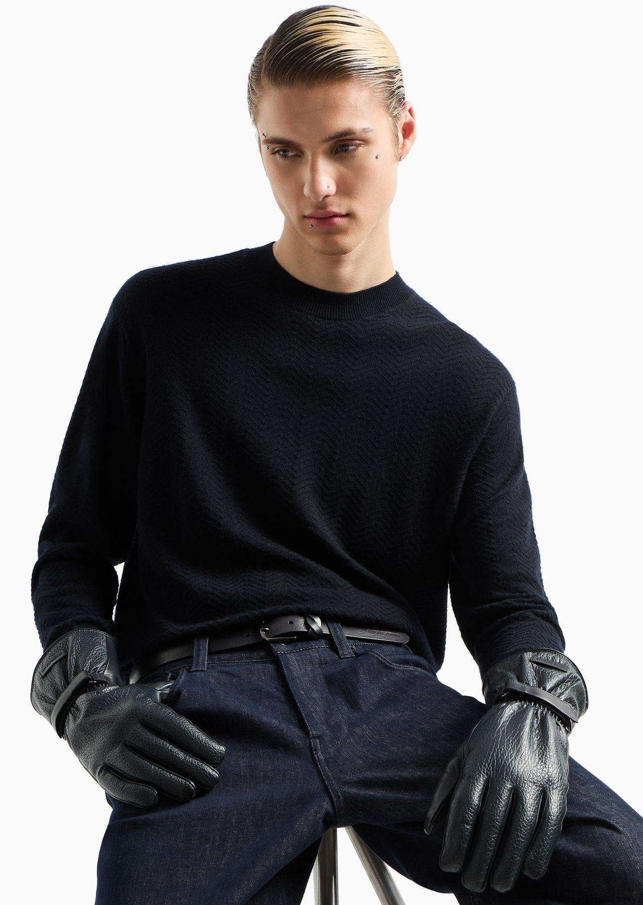 Mock-neck jumper in virgin wool with a micro-textured weave - 6