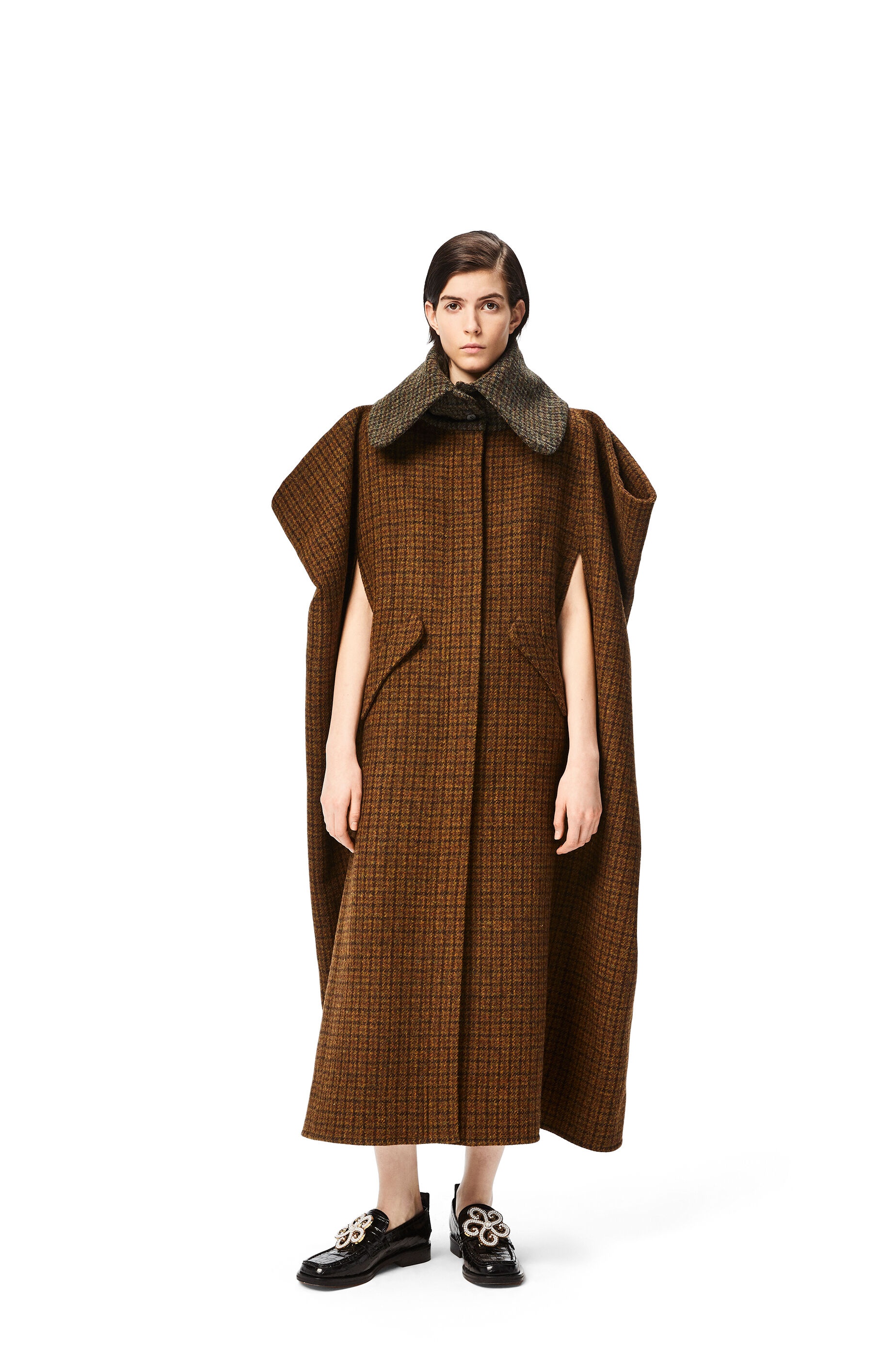 Houndstooth cape coat in wool and viscose - 3