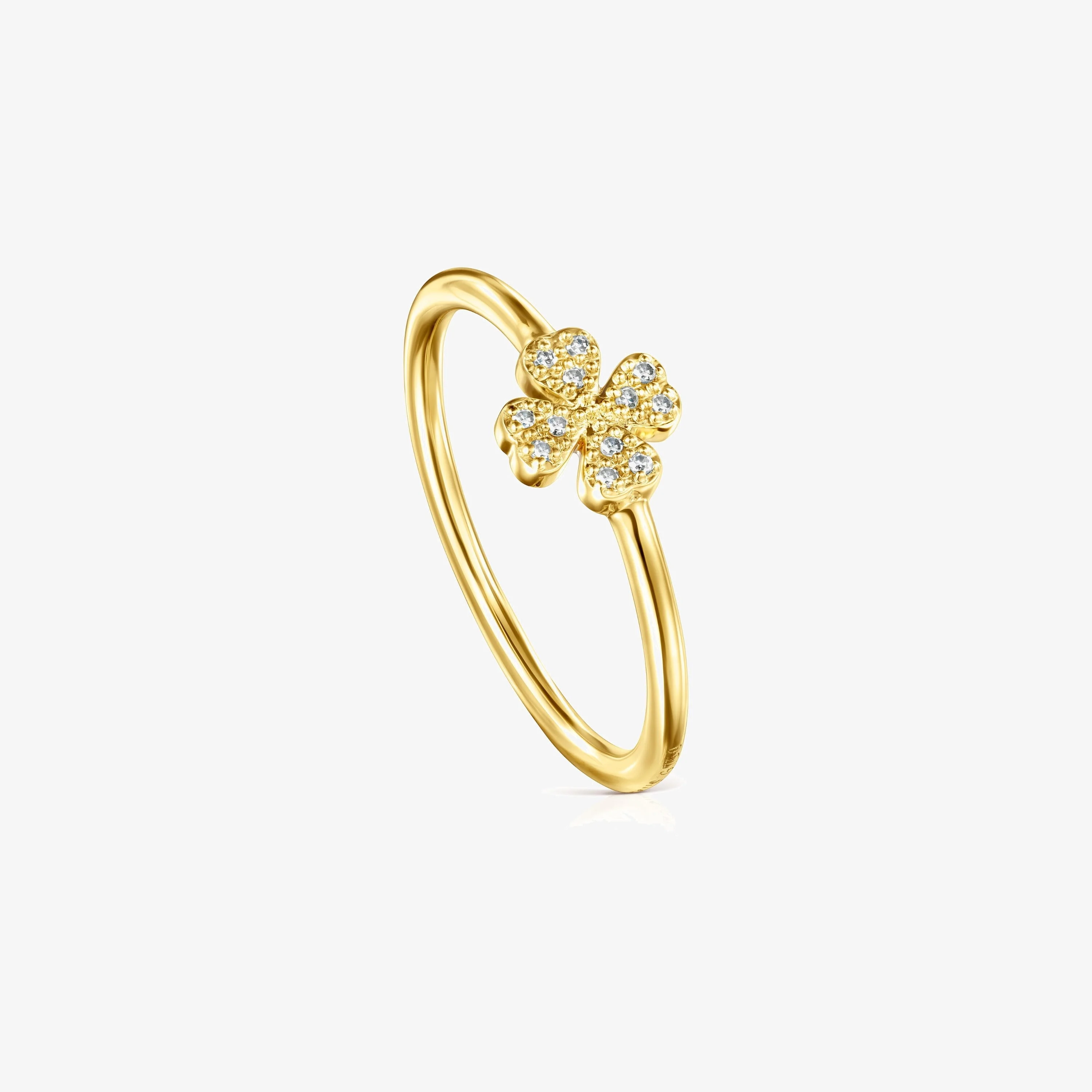 18K solid gold TOUS Good Vibes clover Ring with Diamonds - 1