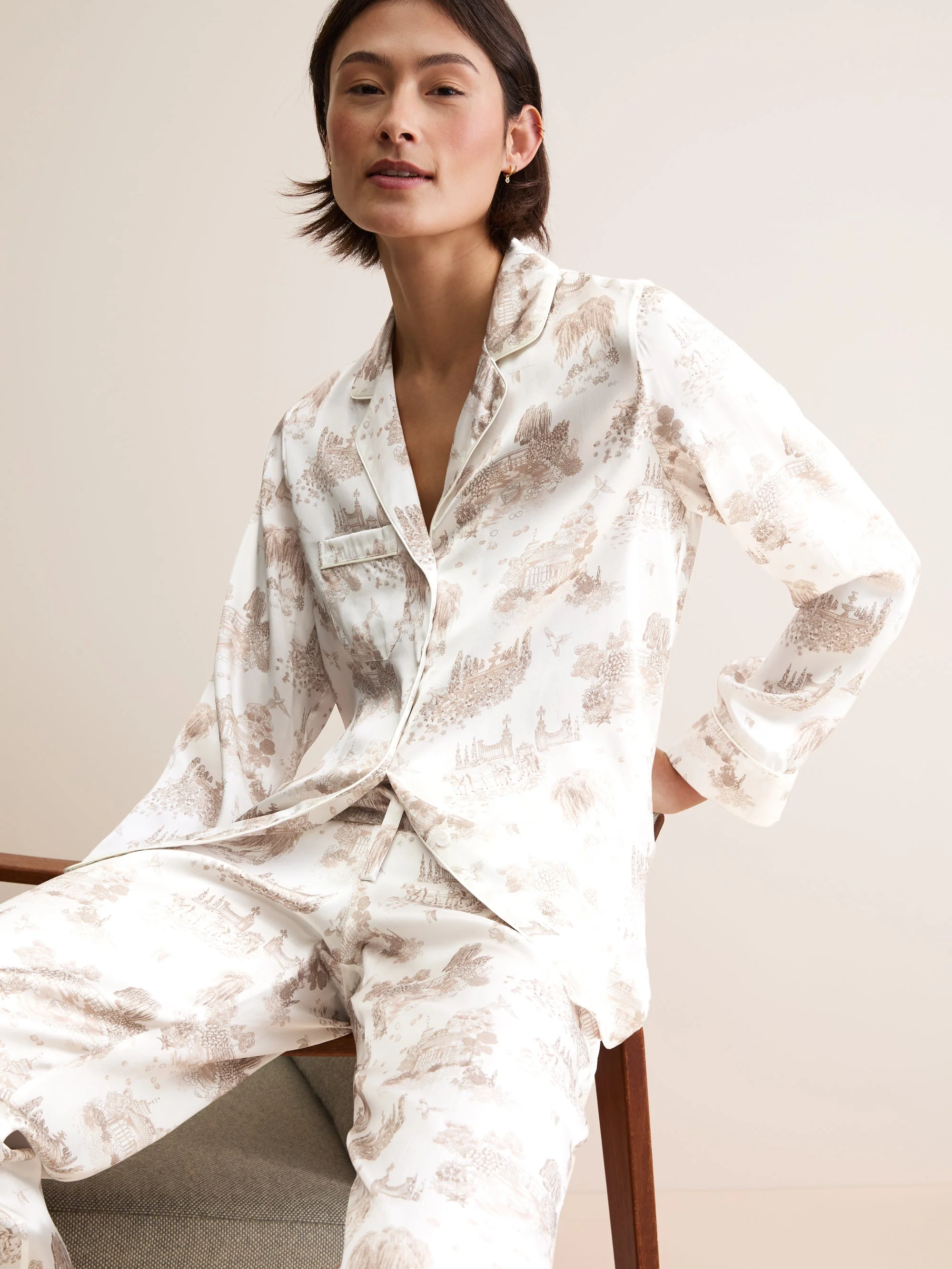 Women's Silk Pajamas London Toile Ivory - 1