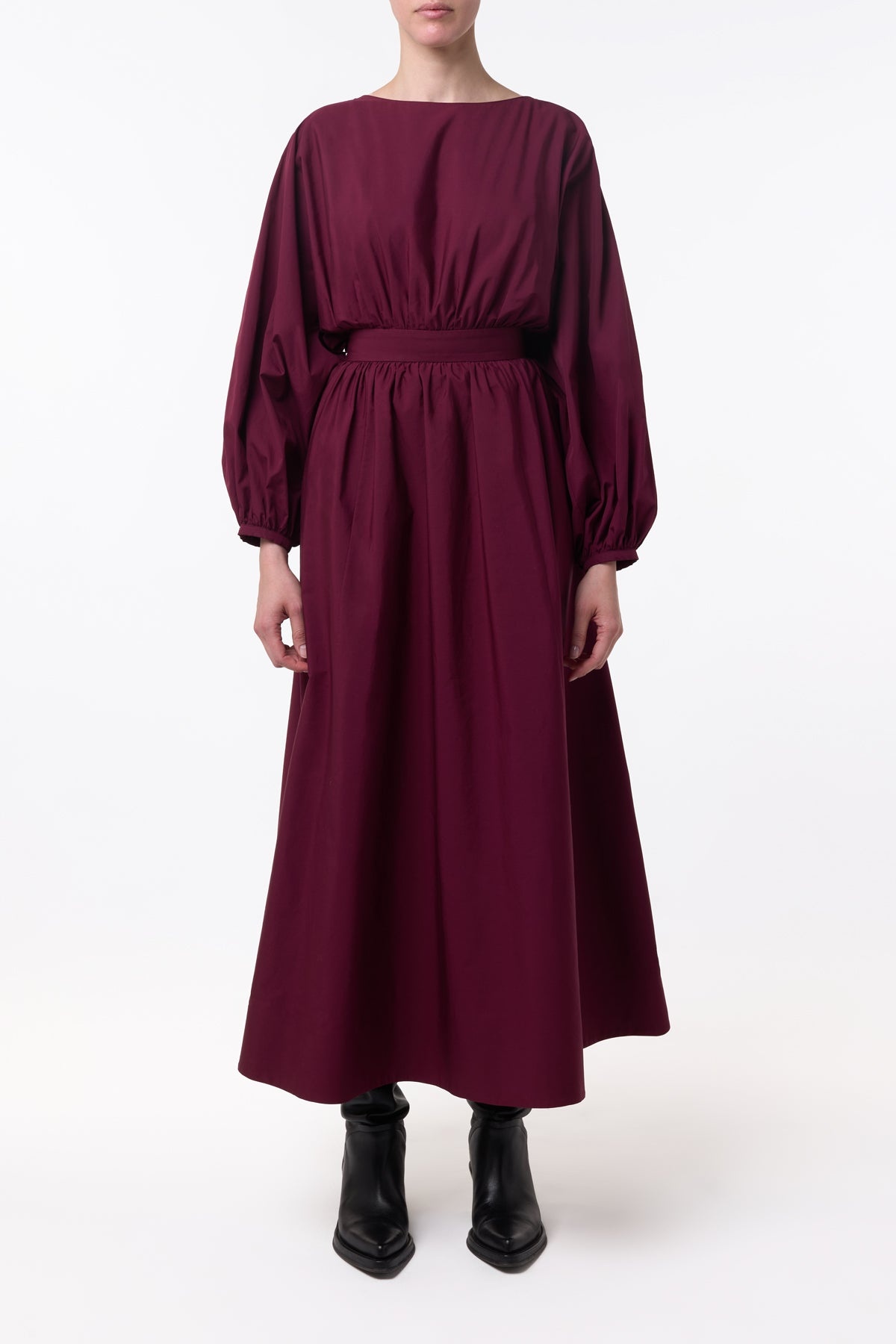 Ahmose Maxi Dress in Bordeaux Sea Island Cotton Poplin - 4