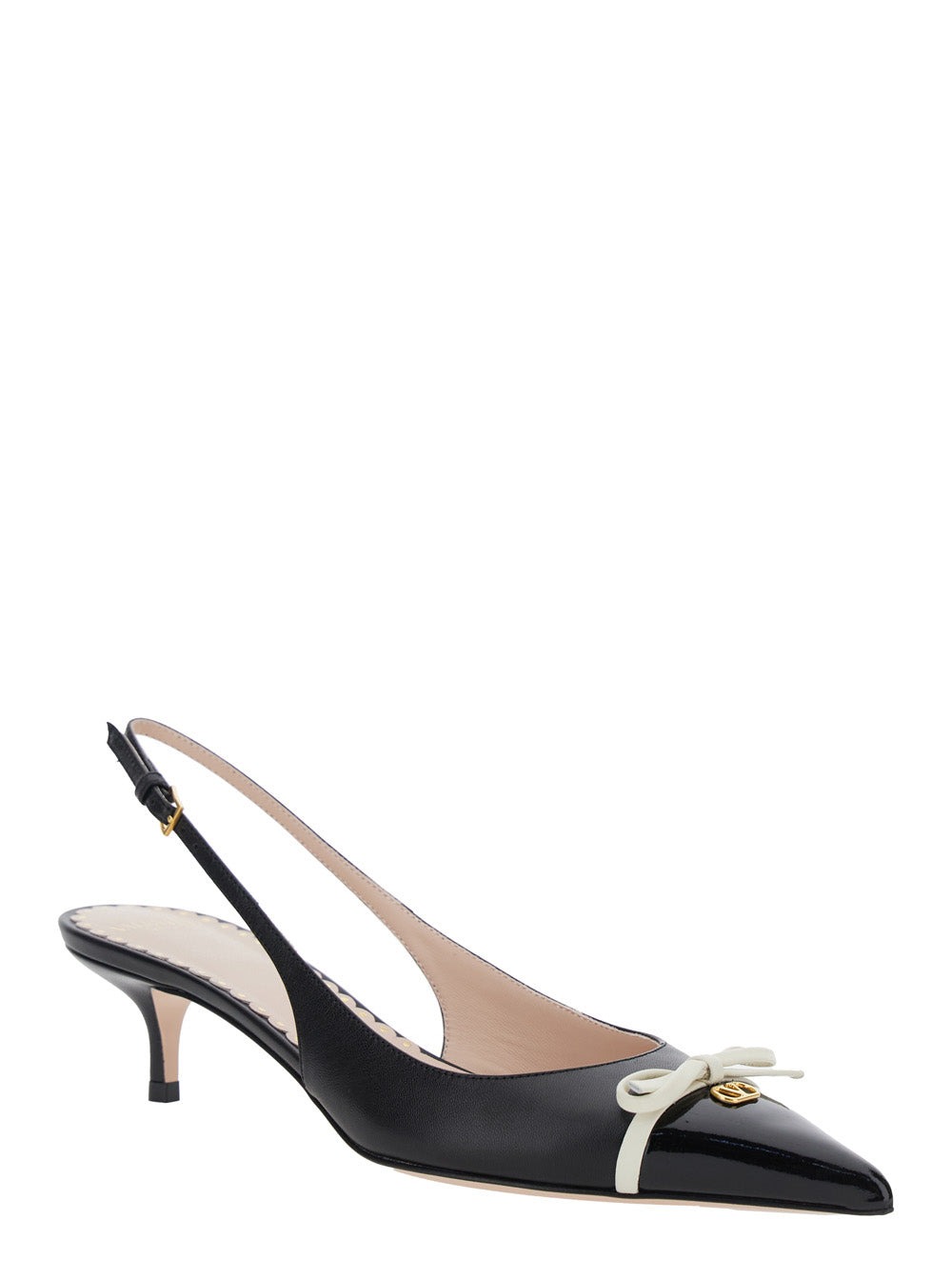 Valentino Garavani Women Black Décolleté With Bow And Logo Plaque On The Front In Leather Woman - 2