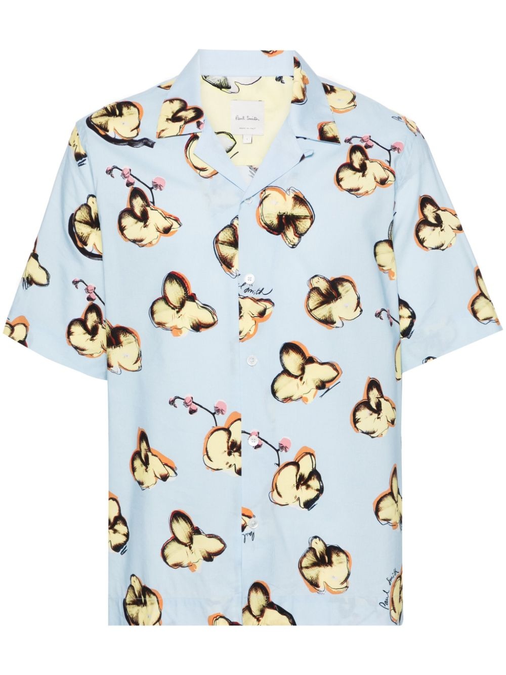 orchid-print short-sleeve shirt - 1