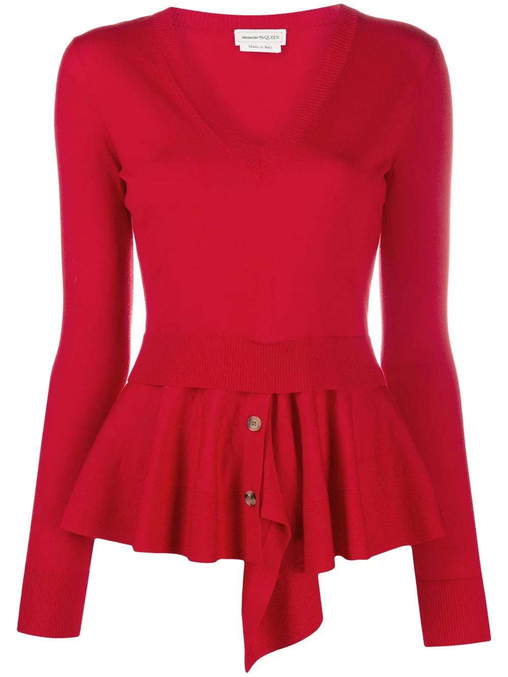 peplum-hem V-neck jumper - 1