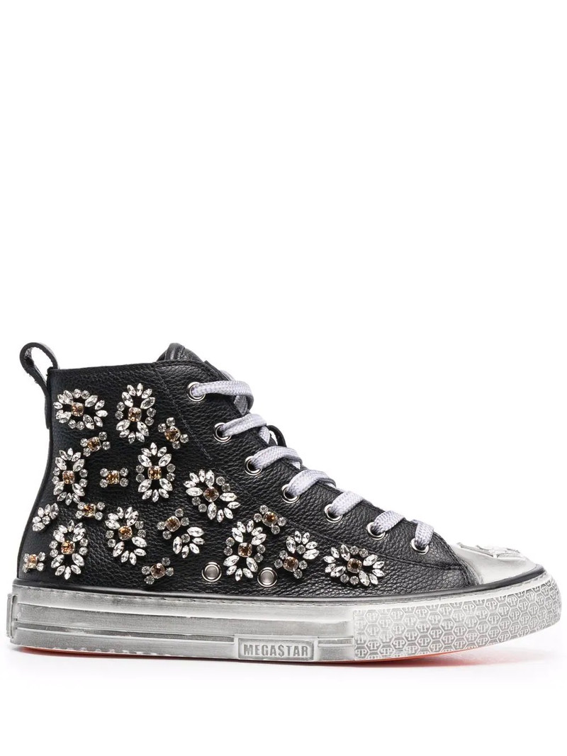 Megastar crystal-embellished high-top sneakers 1