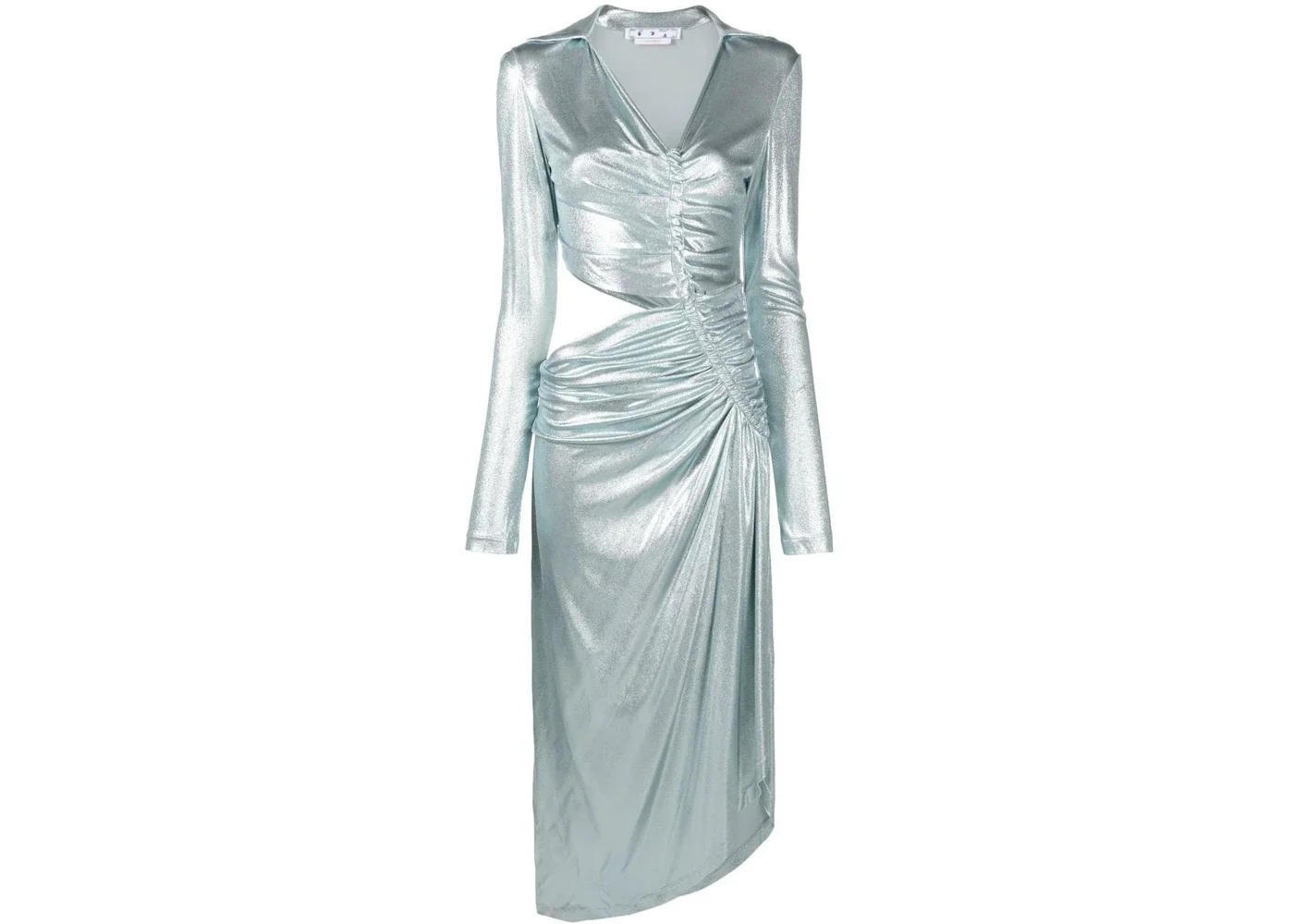 OFF-WHITE Metallic Draped Midi Dress Silver Tone - 1