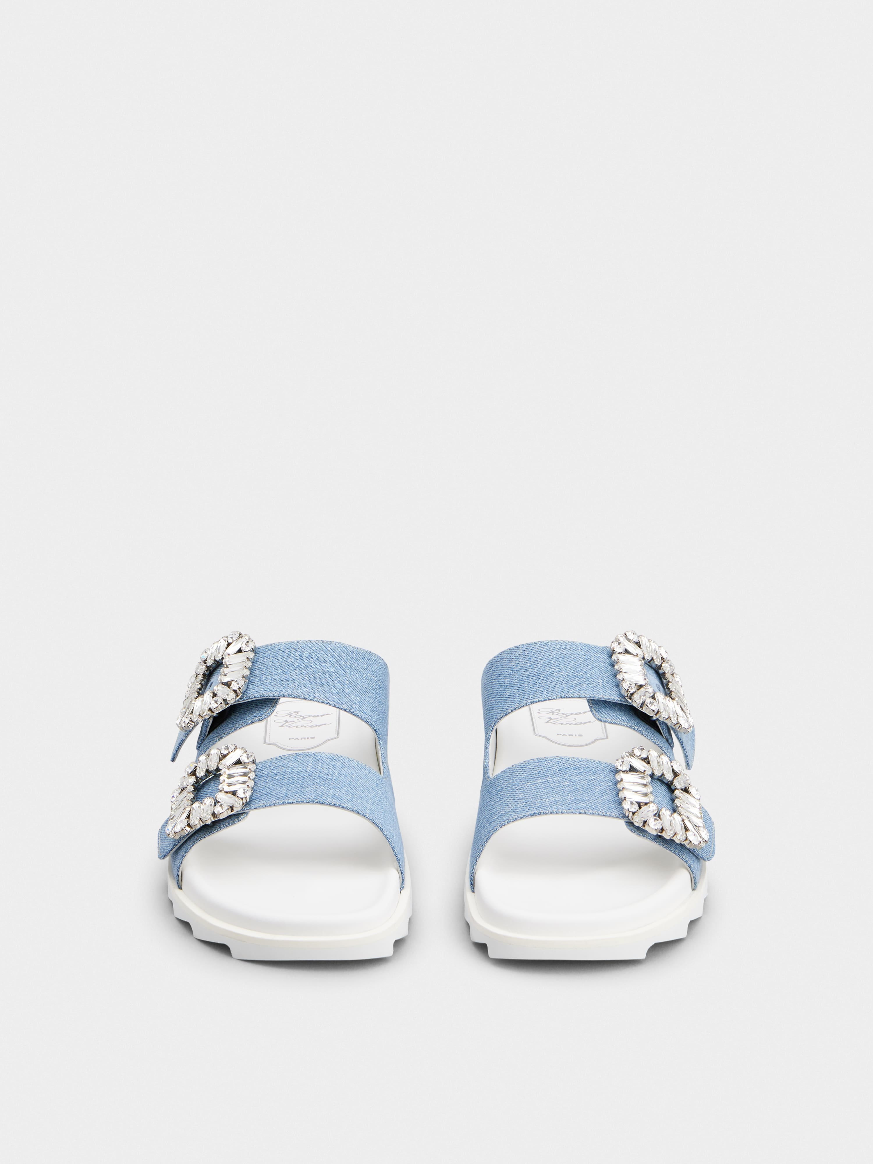 Slidy Viv' Strass Buckle Mules in Denim - 6