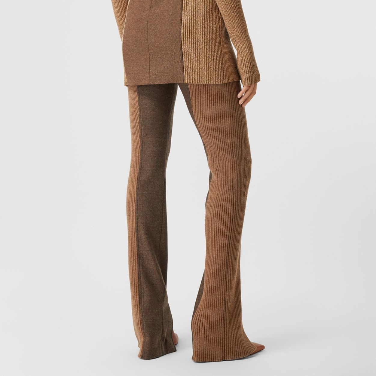 Rib Knit Panel Wool Cashmere Tailored Trousers - 4