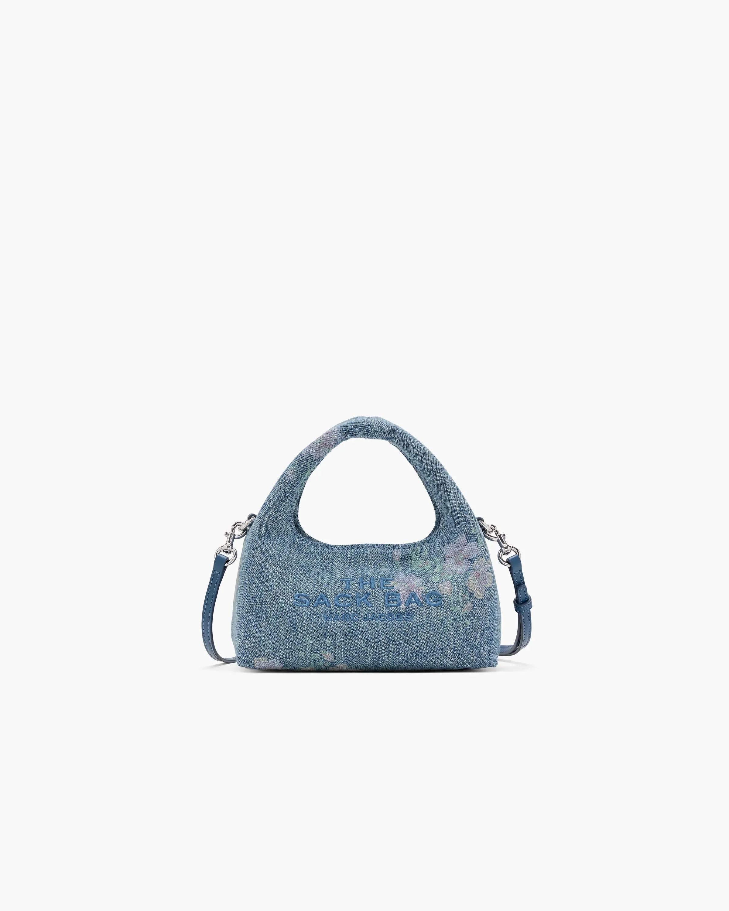 MICRO CROSSBODY SACK BAG IN ANTIQUE FLORAL DENIM - 1